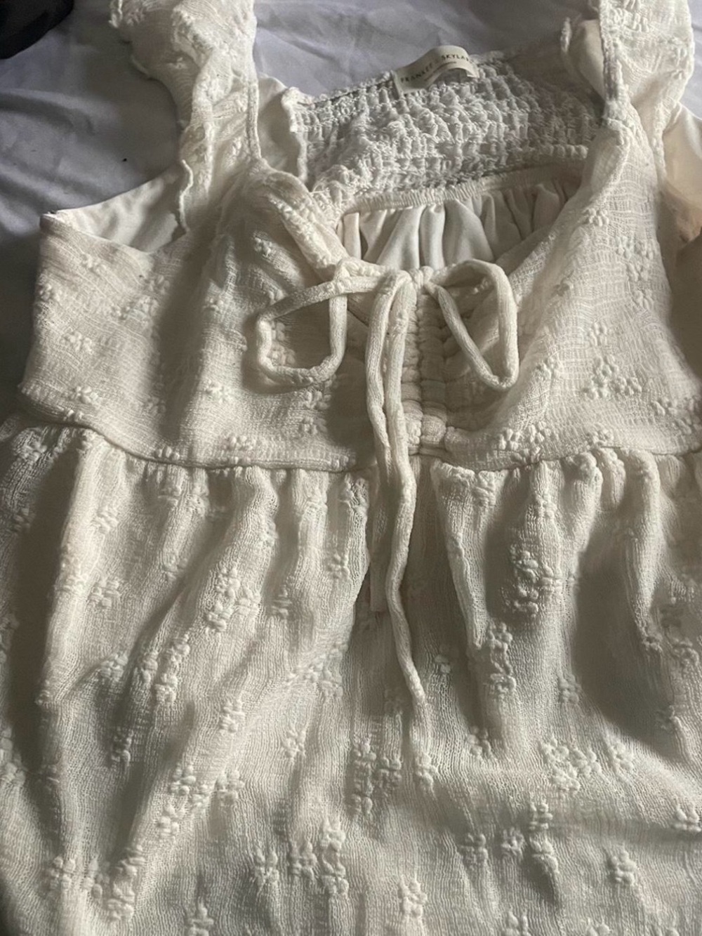 Textured Ivory Tie-Front Summer Dress